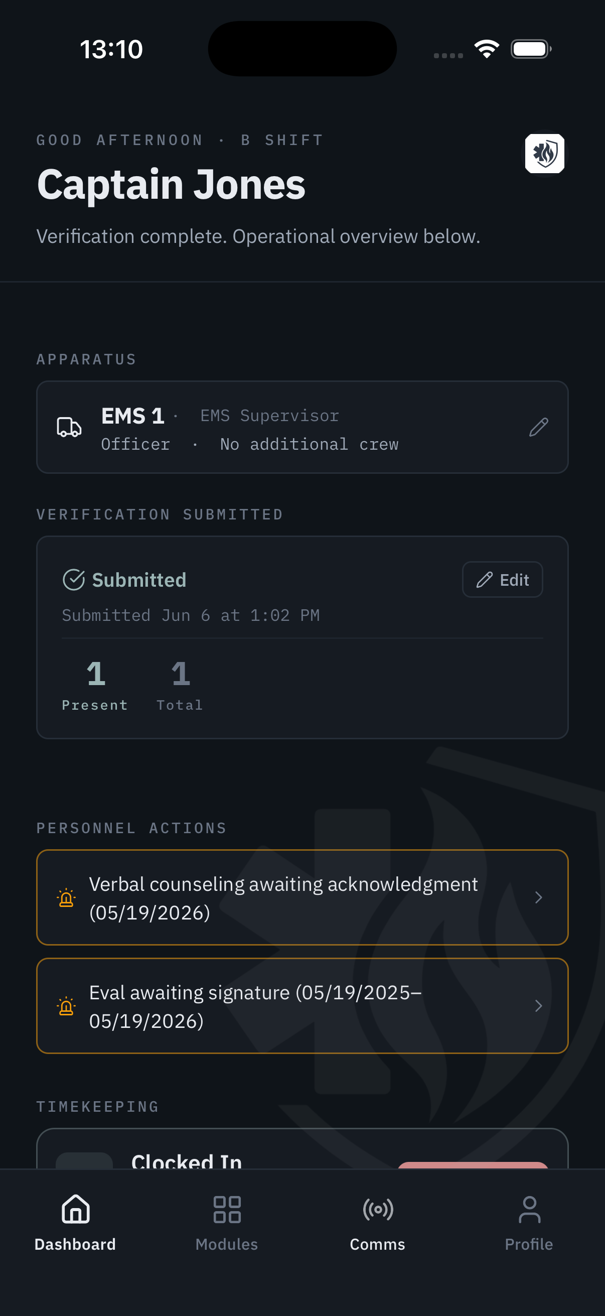 ResponderOS daily dashboard